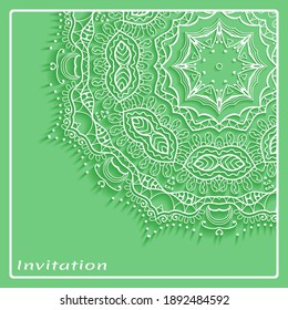 Lace Invitation Card template with mandala element. Doodle line pattern. Decorative openwork filigree art background for Wedding, Valentine's day greeting card, Birthday Invitation