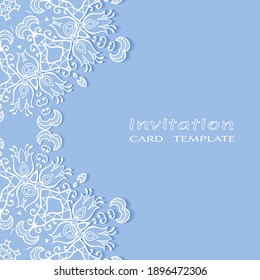 Lace Invitation Card template with mandala element. Doodle line pattern. Decorative openwork filigree art background for Wedding, Valentine's day greeting card, Birthday Invitation