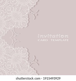 Lace Invitation Card template with mandala element. Doodle line pattern. Decorative openwork filigree art background for Wedding, Valentine's day greeting card, Birthday Invitation