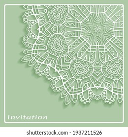 Lace Invitation Card template with mandala element. Doodle line pattern. Decorative openwork filigree art background for Wedding, Valentine's day greeting card, Birthday Invitation