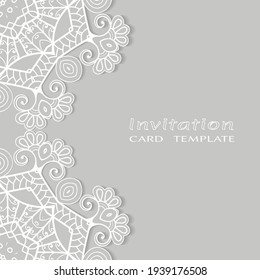 Lace Invitation Card template with mandala element. Doodle line pattern. Decorative openwork filigree art background for Wedding, Valentine's day greeting card, Birthday Invitation