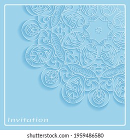 Lace Invitation Card template with mandala element. Doodle line pattern. Decorative openwork filigree art background for Wedding, Valentine's day greeting card, Birthday Invitation
