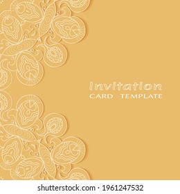 Lace Invitation Card template with mandala element. Doodle line pattern. Decorative openwork filigree art background for Wedding, Valentine's day greeting card, Birthday Invitation