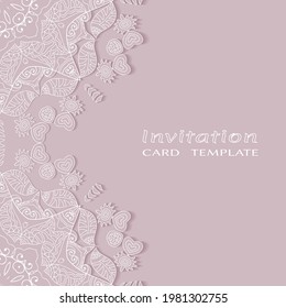 Lace Invitation Card template with mandala element. Doodle line pattern. Decorative openwork filigree art background for Wedding, Valentine's day greeting card, Birthday Invitation