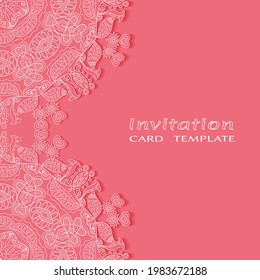 Lace Invitation Card template with mandala element. Doodle line pattern. Decorative openwork filigree art background for Wedding, Valentine's day greeting card, Birthday Invitation