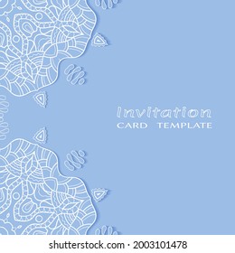 Lace Invitation Card template with mandala element. Doodle line pattern. Decorative openwork filigree art background for Wedding, Valentine's day greeting card, Birthday Invitation