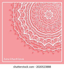 Lace Invitation Card template with mandala element. Doodle line pattern. Decorative openwork filigree art background for Wedding, Valentine's day greeting card, Birthday Invitation