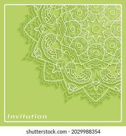 Lace Invitation Card template with mandala element. Doodle line pattern. Decorative openwork filigree art background for Wedding, Valentine's day greeting card, Birthday Invitation
