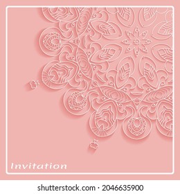 Lace Invitation Card template with mandala element. Doodle line pattern. Decorative openwork filigree art background for Wedding, Valentine's day greeting card, Birthday Invitation