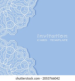 Lace Invitation Card template with mandala element. Doodle line pattern. Decorative openwork filigree art background for Wedding, Valentine's day greeting card, Birthday Invitation