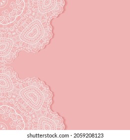 Lace Invitation Card template with mandala element. Doodle line pattern. Decorative openwork filigree art background for Wedding, Valentine's day greeting card, Birthday Invitation