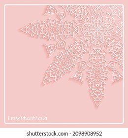 Lace Invitation Card template with mandala element. Doodle line pattern. Decorative openwork filigree art background for Wedding, Valentine's day greeting card, Birthday Invitation