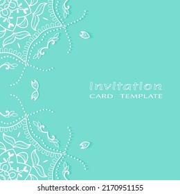 Lace Invitation Card template with mandala element. Doodle line pattern. Decorative openwork filigree art background for Wedding, Valentine's day greeting card, Birthday Invitation