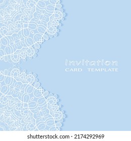 Lace Invitation Card template with mandala element. Doodle line pattern. Decorative openwork filigree art background for Wedding, Valentine's day greeting card, Birthday Invitation
