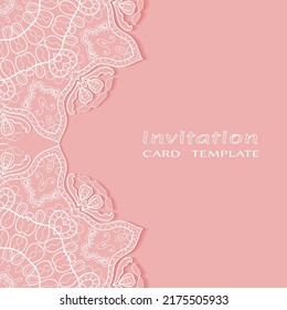 Lace Invitation Card template with mandala element. Doodle line pattern. Decorative openwork filigree art background for Wedding, Valentine's day greeting card, Birthday Invitation