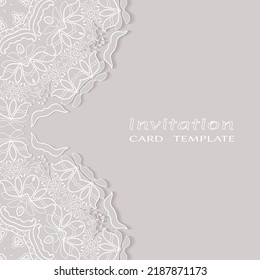 Lace Invitation Card template with mandala element. Doodle line pattern. Decorative openwork filigree art background for Wedding, Valentine's day greeting card, Birthday Invitation