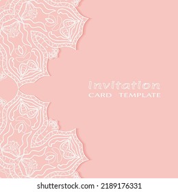 Lace Invitation Card template with mandala element. Doodle line pattern. Decorative openwork filigree art background for Wedding, Valentine's day greeting card, Birthday Invitation