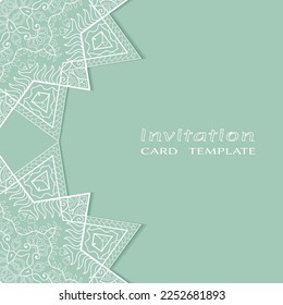 Lace Invitation Card template with mandala element. Doodle line pattern. Decorative openwork filigree art background for Wedding, Valentine's day greeting card, Birthday Invitation
