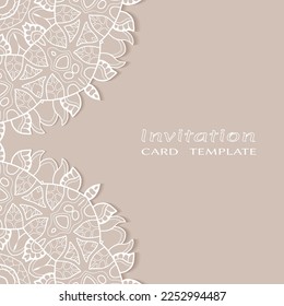 Lace Invitation Card template with mandala element. Doodle line pattern. Decorative openwork filigree art background for Wedding, Valentine's day greeting card, Birthday Invitation