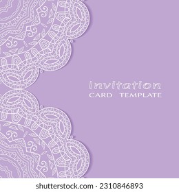 Lace Invitation Card template with mandala element. Doodle line pattern. Decorative openwork filigree art background for Wedding, Valentine's day greeting card, Birthday Invitation