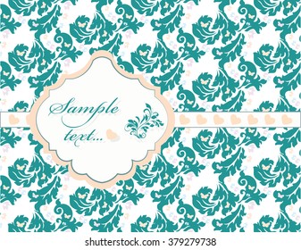 Lace Invitation Cards set with Vintage Damask Crochet ornament frame, floral wallpaper ornaments. Baroque style booklet, fashion pattern, template for design