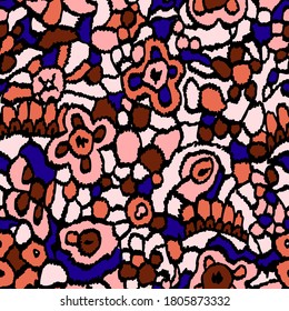 Lace knitting texture. Stained glass window ornament. Geometric seamless pattern with floral shapes and botanical elements. Vintage tracery style print design. Good for fabric, textile, wallpaper.