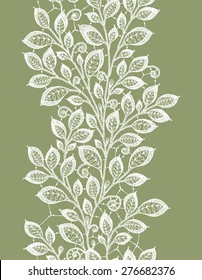 Lace leaves vertical seamless pattern.