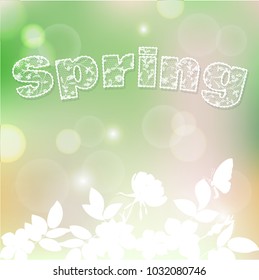 lace lettering on blurred background. It's spring.