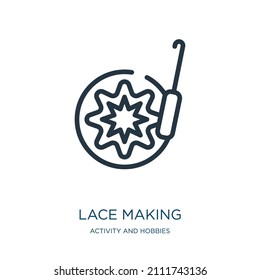 lace making thin line icon. seal, stamp linear icons from activity and hobbies concept isolated outline sign. Vector illustration symbol element for web design and apps.