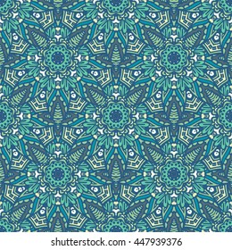 lace mandala flourish seamless pattern. blue tracery design