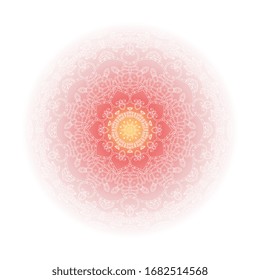 Patrón mandala de encaje. Color blanco sobre fondo degradado rosa.