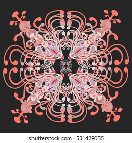 Lace mandala. Pink curly ornament. Beautiful abstract elegant psychedelic sign. Oriental lacy motif.