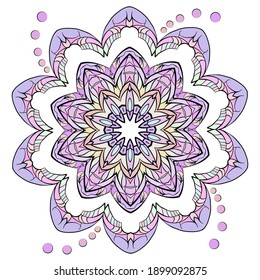 Lace mandala round beautiful zentangle, floral ornament in a circle with colorful parts
