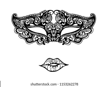 Lace mask and lips.