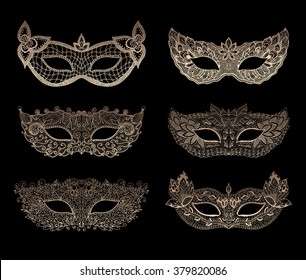 Lace mask mardi gras. Mask for carnival. Henna Paisley Mehndi Doodles set. Abstract Floral mask zentangle