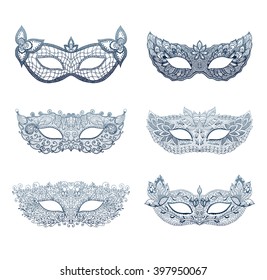 Lace mask mardi gras. Mask for carnival. Henna Paisley Mehndi Doodles set. Abstract Floral mask zentangle