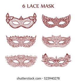 Lace mask mardi gras. Mask for carnival. Henna Paisley Mehndi Doodles set. Abstract Floral mask zentangle