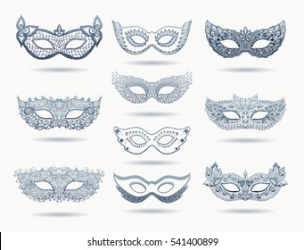 Lace mask mardi gras. Mask for carnival. Henna Paisley Mehndi Doodles set. Abstract Floral mask zentangle