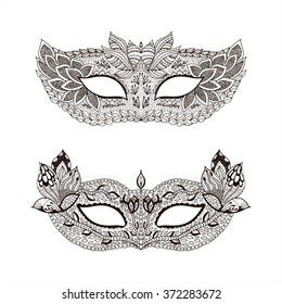 Lace mask mardi gras. Henna Paisley Mehndi Doodles set. Abstract Floral zentangle