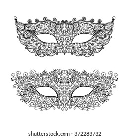 Lace mask mardi gras. Henna Paisley Mehndi Doodles. Abstract Floral zentangle isolated