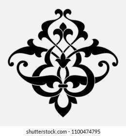 Lace monochrome pattern in Arabesque style on white background. Ornate element for design. Traditional arabic decor.