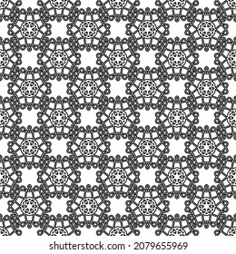 lace mosaic. monochrome seamless pattern of openwork elements. black and white cover. coloring, template, print.