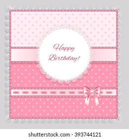 lace napkin with decorative  bows on pink  background,  vector illustration