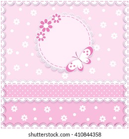lace napkin with decorative flower and butterfly on pink  background,  vector illustration