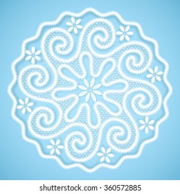 Lace napkin with round ornate center, vector vintage background in Russian style