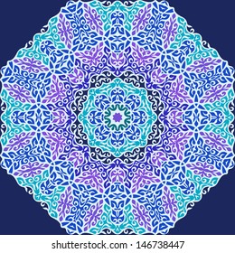 Lace oriental ornament pattern on dark blue background.