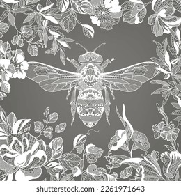 lace ornament. bees. Vector illustration