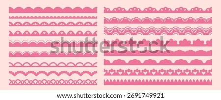Lace ornament borders vector set. Elegant decorative trims and scalloped edges with floral embroidery and ribbon details for wedding cards, invitations, and vintage textile designs