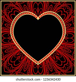 Lace Ornament With Heart And Floral Pattern. Template For Valentine's Day. Vector Illustration. For Greeting Card, Invitation Or Posters
