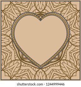 Lace Ornament With Heart And Floral Pattern. Template For Valentine's Day. Vector Illustration. For Greeting Card, Invitation Or Posters